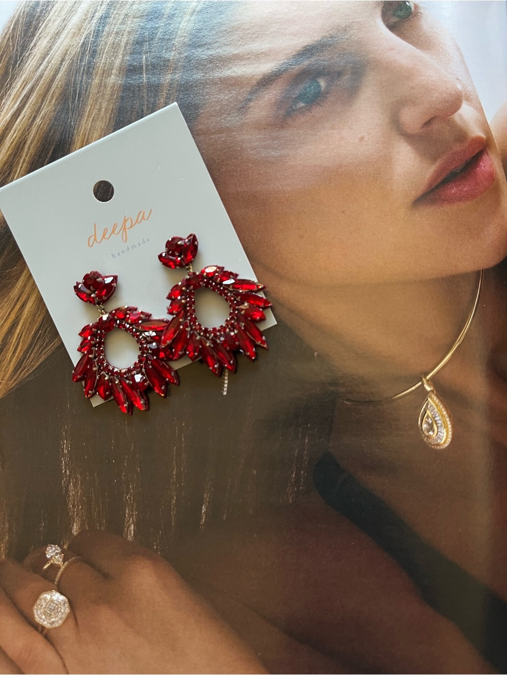 Deepa Red Crystal Statement Earrings
